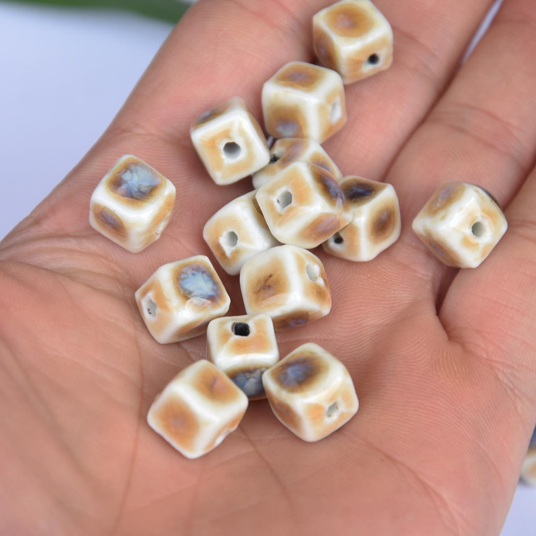 10mm Ceramic Square Beads Bracelet Beads with Prairie Scenery 100pcs