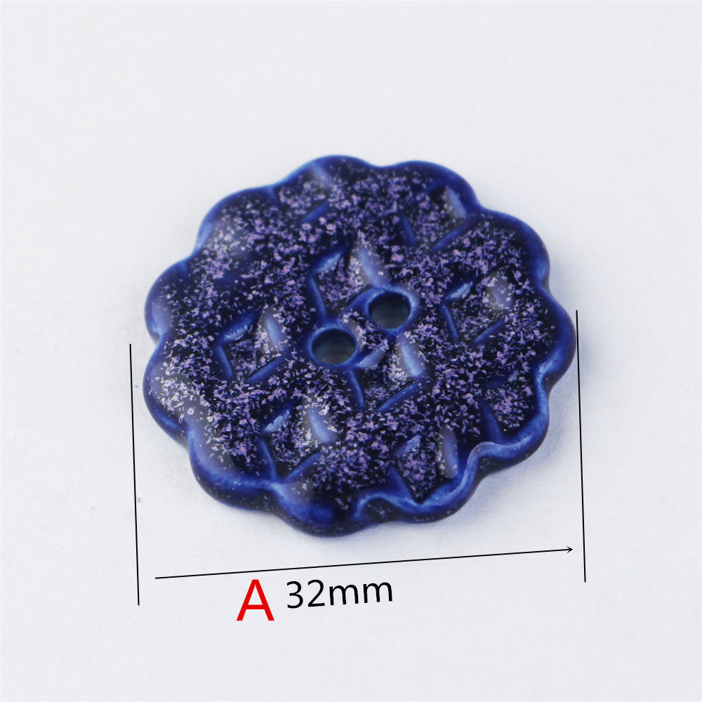 Bottoni in ceramica fatti a mano a forma di ingranaggio blu da 32 mm con 2 fori, 3 pezzi