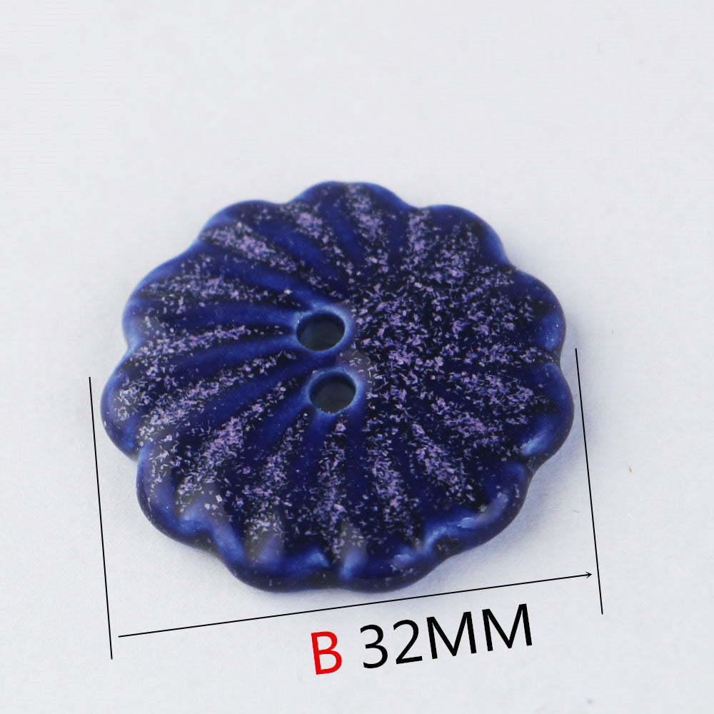 Bottoni in ceramica fatti a mano a forma di ingranaggio blu da 32 mm con 2 fori, 3 pezzi