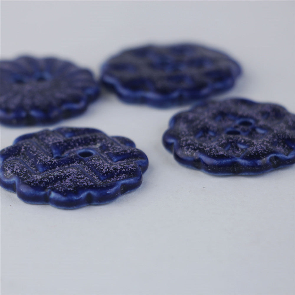 Bottoni in ceramica fatti a mano a forma di ingranaggio blu da 32 mm con 2 fori, 3 pezzi