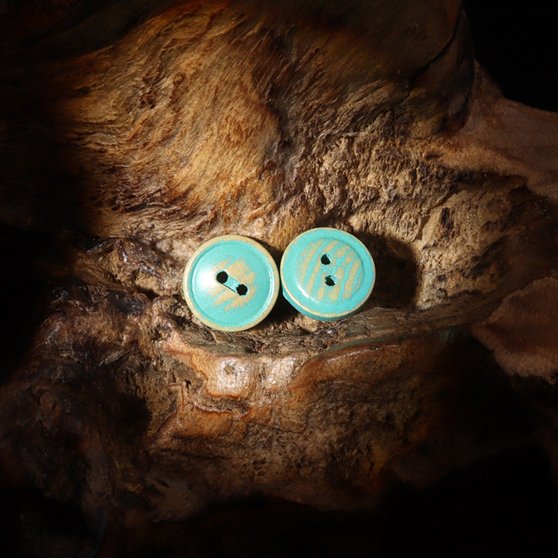 12.5/15/18mm Bottoni in Legno Turchese Rotondi a 2 Fori Stile Giapponese Vintage 30pz