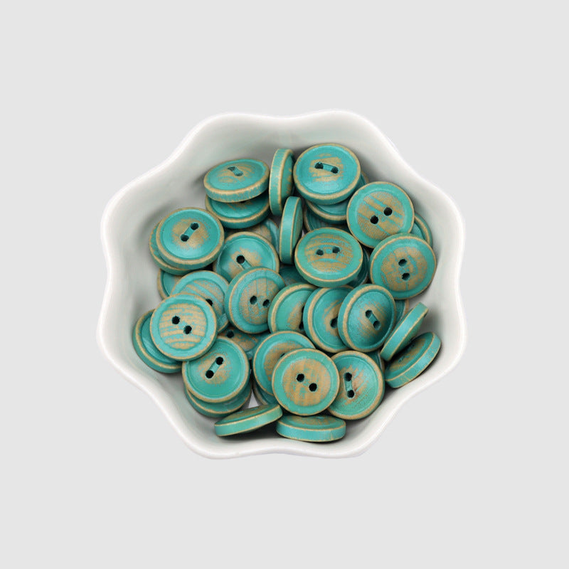 12.5/15/18mm Bottoni in Legno Turchese Rotondi a 2 Fori Stile Giapponese Vintage 30pz