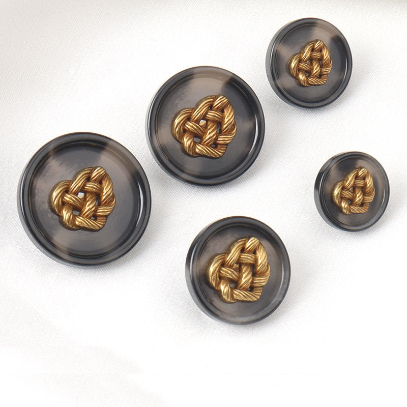 Black Brown Round Resin Shank Buttons with Metal Woven Heart 25 Pack