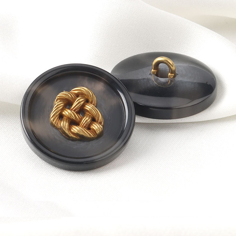 Black Brown Round Resin Shank Buttons with Metal Woven Heart 25 Pack