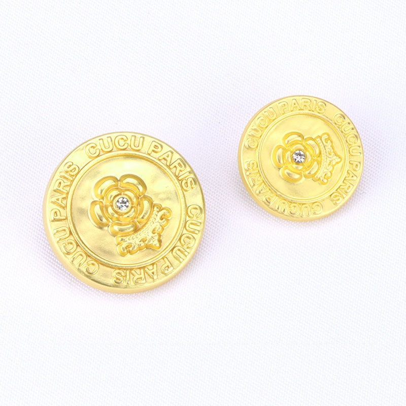 CUCU PARIS Round Frosted Gold Rhinestone Metal Shank Buttons 12pcs