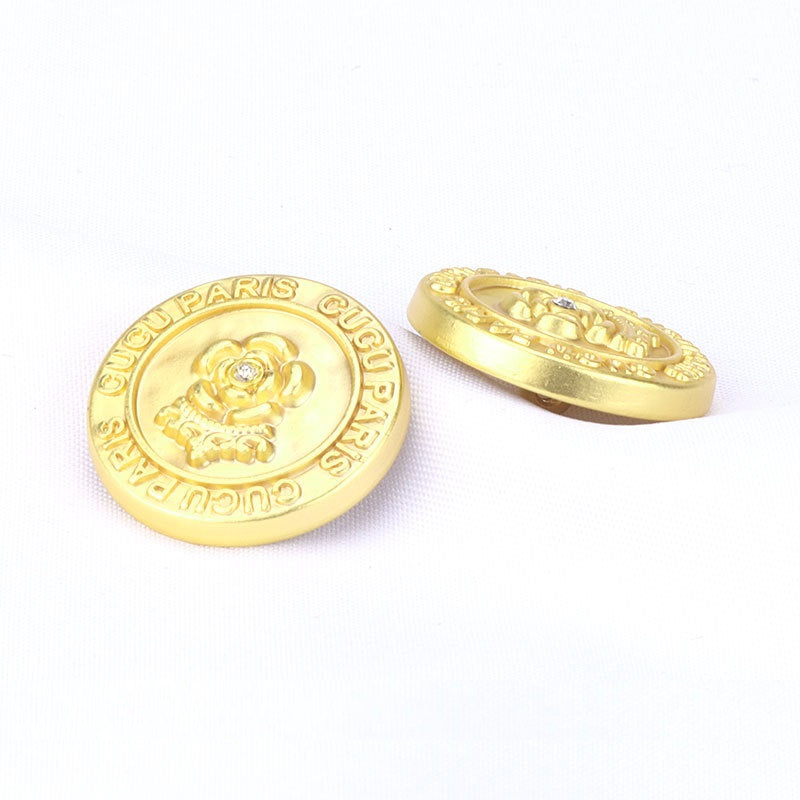 CUCU PARIS Round Frosted Gold Rhinestone Metal Shank Buttons 12pcs