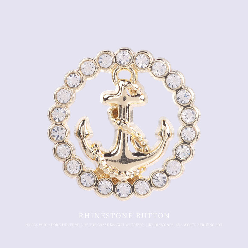 Women Fashion Round Hollow Anchor Rhinestone Metal Shank Buttons 12pcs