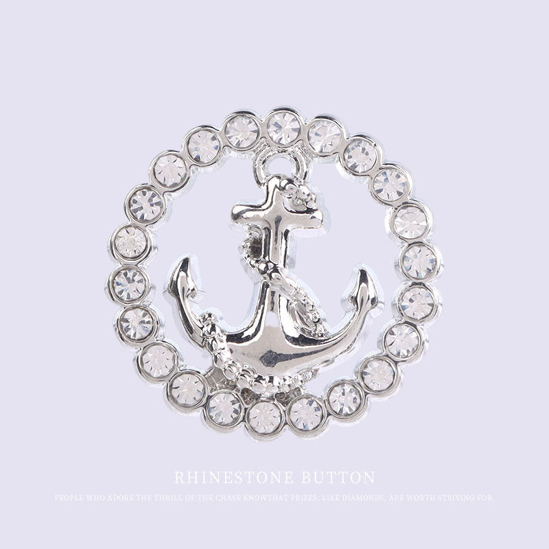 Women Fashion Round Hollow Anchor Rhinestone Metal Shank Buttons 12pcs