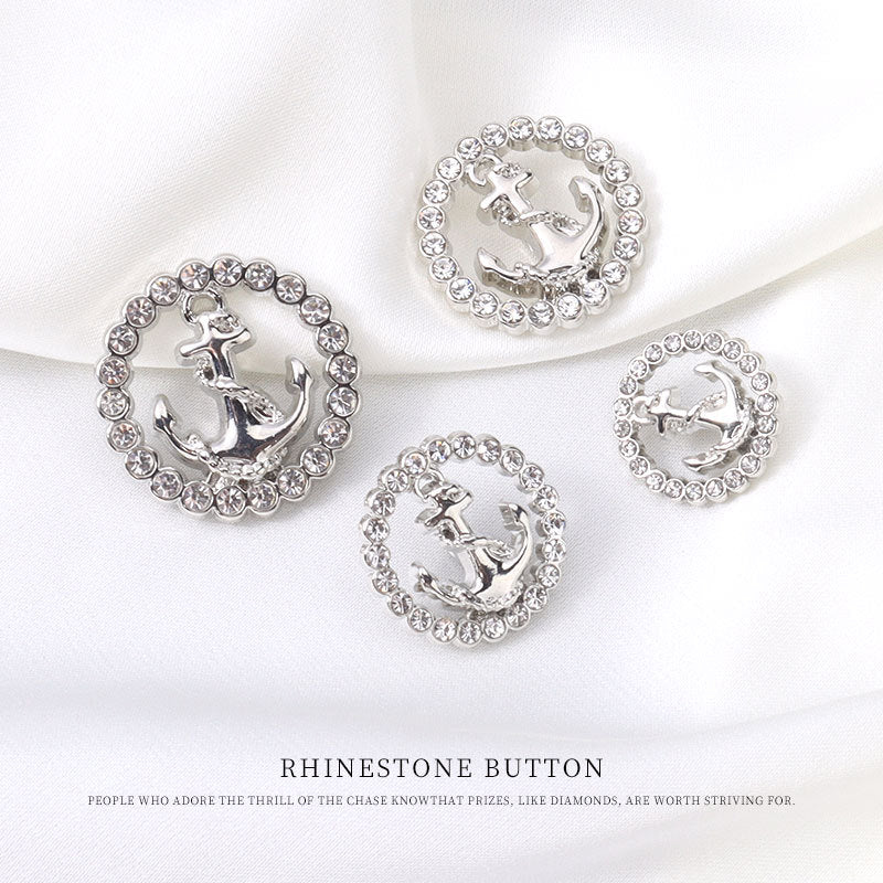 Women Fashion Round Hollow Anchor Rhinestone Metal Shank Buttons 12pcs