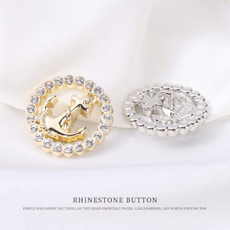 Women Fashion Round Hollow Anchor Rhinestone Metal Shank Buttons 12pcs