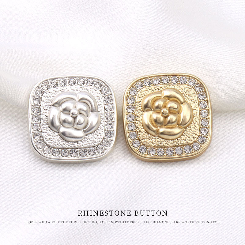 Golden Silver French Style Diamond Square Metal Shank Buttons for Coats 12pcs