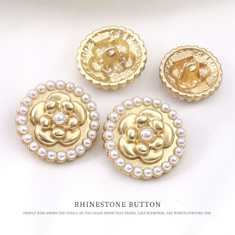 17,5-23mm Bottone a Perla di Fiore Metallico Dorato Rotondo 12pz