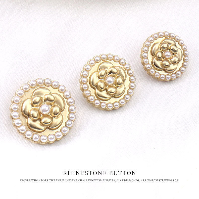 17,5-23mm Bottone a Perla di Fiore Metallico Dorato Rotondo 12pz