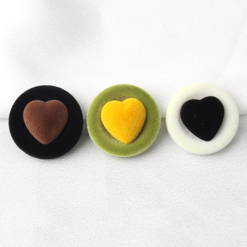 30mm Flocked Colorful Heart-Shaped Decorative Buttons for Coats 5pcs