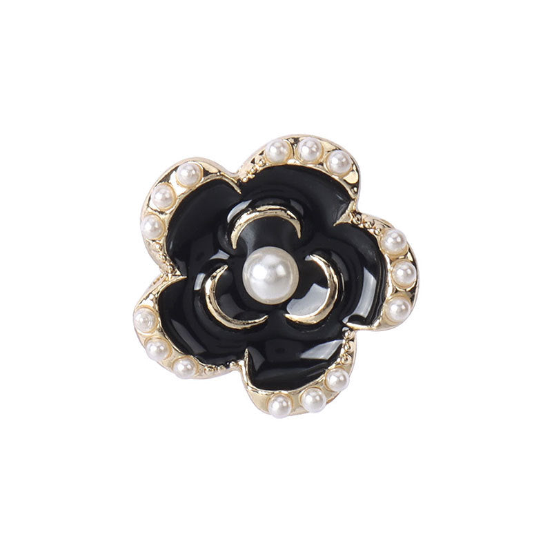 18-23mm Black Gold-Edged Floral Pearl Button for Women's Coats 12pcs - Lots of Buttons