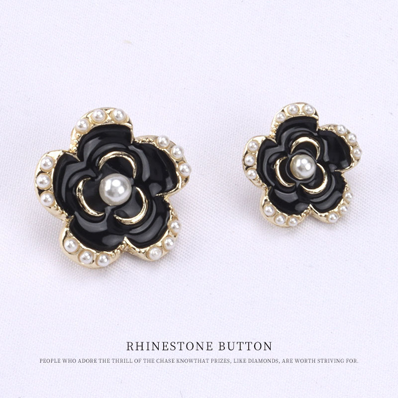 18-23mm Black Gold-Edged Floral Pearl Button for Women's Coats 12pcs - Lots of Buttons