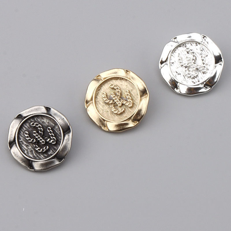Korean Vintage Gold & Silver Metal Buttons with Shank for Woolen Suit Jacket 3pcs