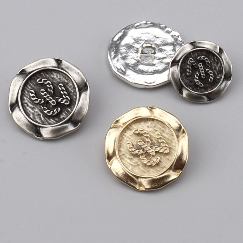 Korean Vintage Gold & Silver Metal Buttons with Shank for Woolen Suit Jacket 3pcs
