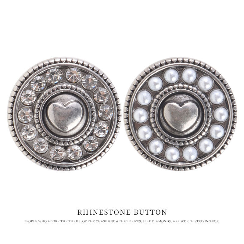 19mm Vintage Heart Pearl Diamond Antique Silver Metal Button 6pcs
