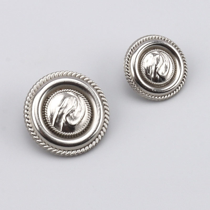Boutons ronds en métal argent antique avec cannelures de 17,5/22,5 mm avec pattes 3 pièces