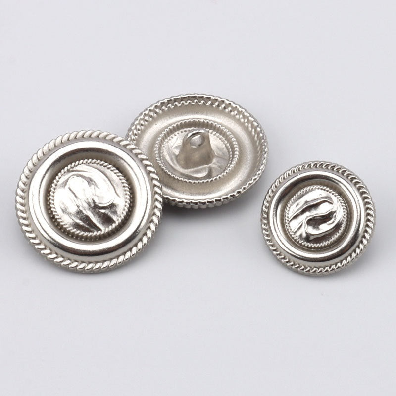 Boutons ronds en métal argent antique avec cannelures de 17,5/22,5 mm avec pattes 3 pièces
