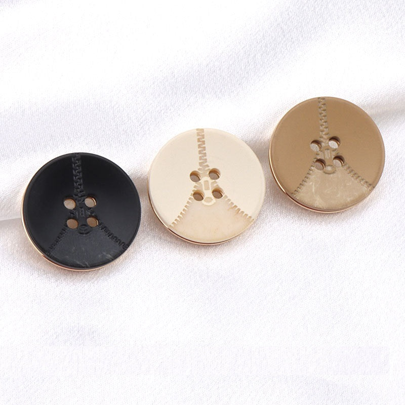 Botones de Resina y Metal Redondos Planos en Patrón de Cremallera Negro Beige Caqui, Paquete de 25