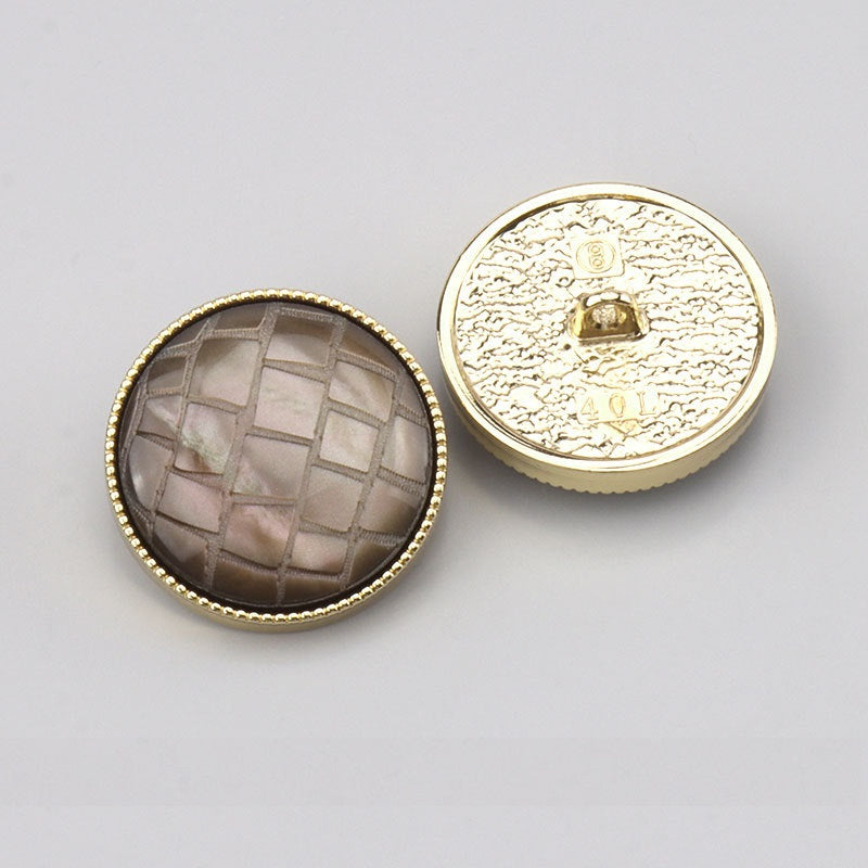 Pearl Luster Black White Brown Check Round Resin Alloy Shank Buttons 20 Pack