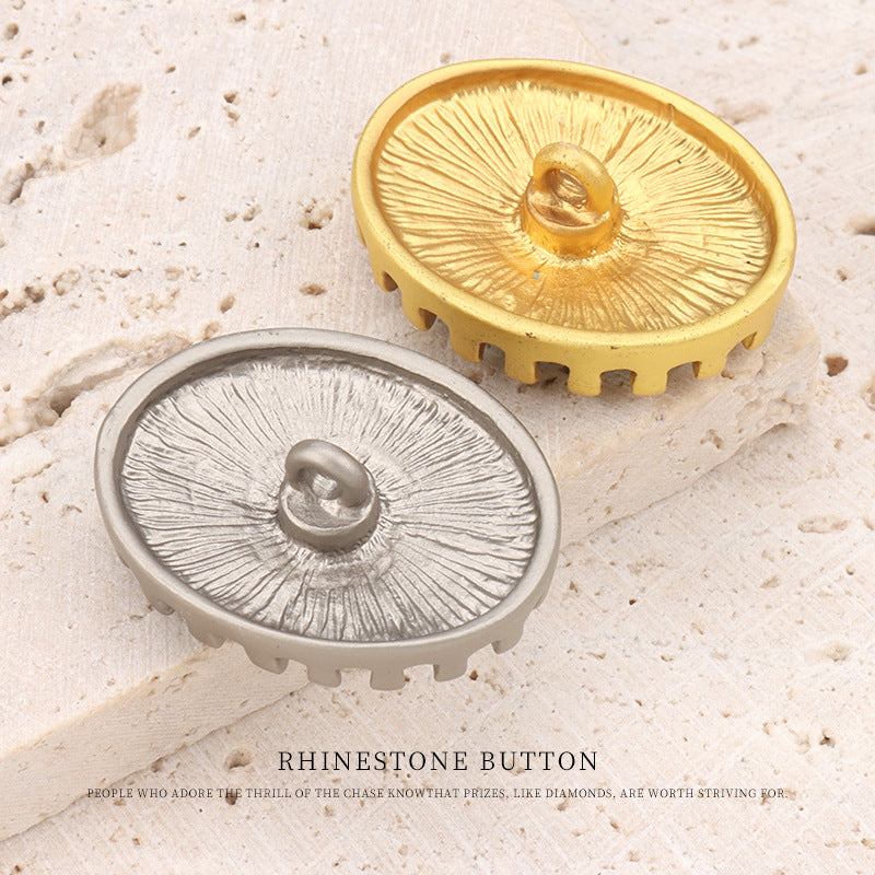 26mm Matte Golden Silver Oval Metal Rhinestone Oil Dotted Shank Buttons 2pcs