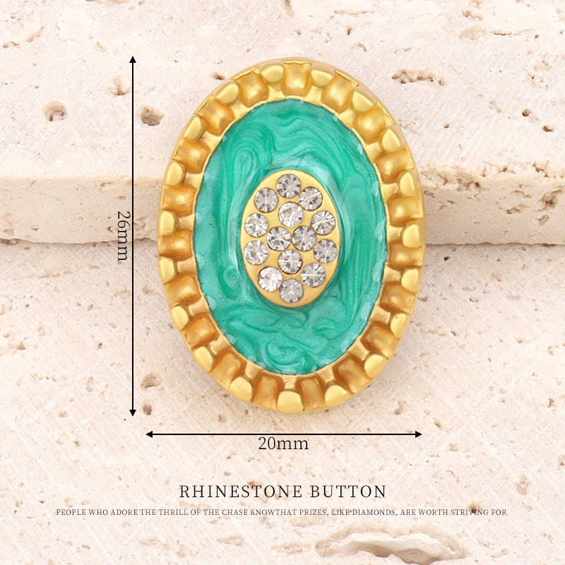 26mm Matte Golden Silver Oval Metal Rhinestone Oil Dotted Shank Buttons 2pcs