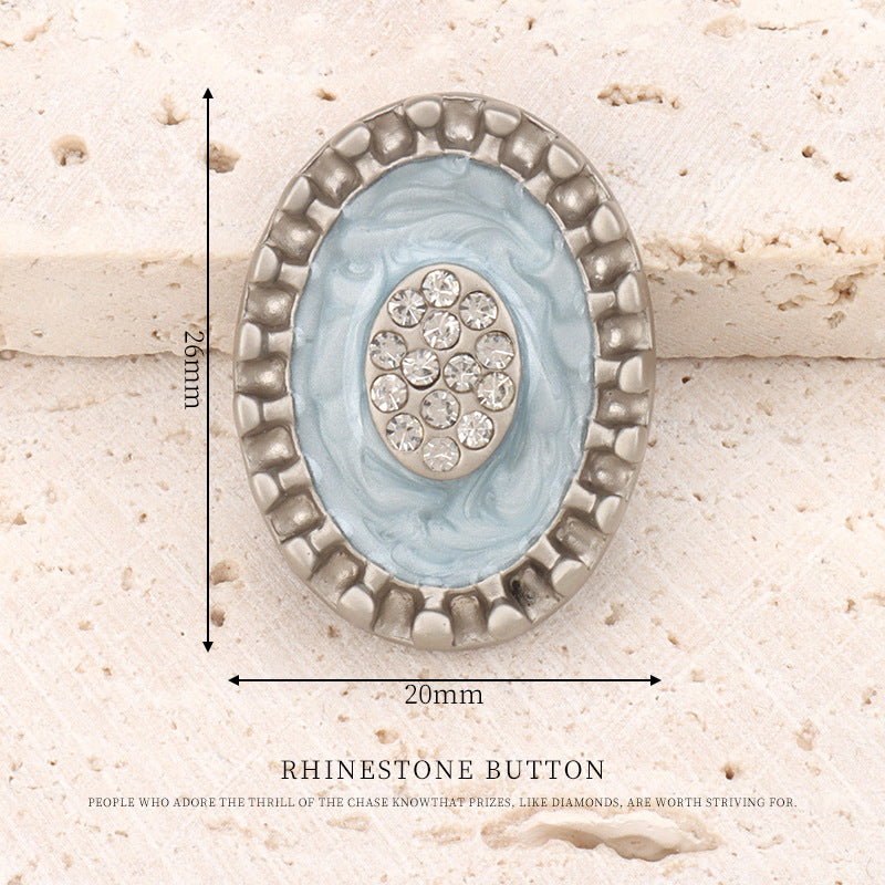26mm Matte Golden Silver Oval Metal Rhinestone Oil Dotted Shank Buttons 2pcs