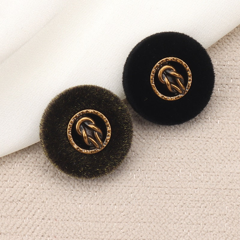 Black & Brown Flocked Metal Combination Buttons with Shank 6pcs