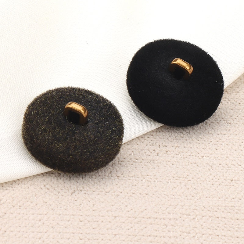 Black & Brown Flocked Metal Combination Buttons with Shank 6pcs