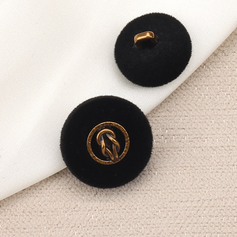 Black & Brown Flocked Metal Combination Buttons with Shank 6pcs