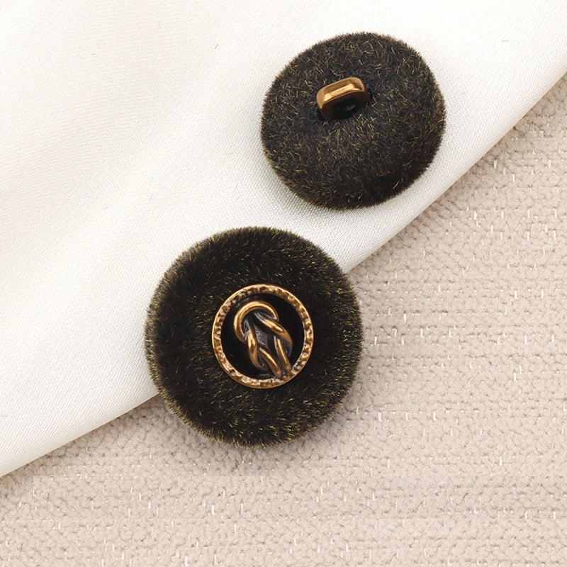 Black & Brown Flocked Metal Combination Buttons with Shank 6pcs
