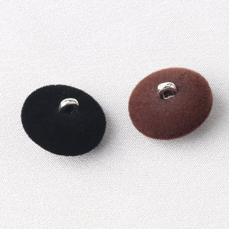 18mm Black Brown Green Flocked Metal Diamond Shank Buttons 6pcs