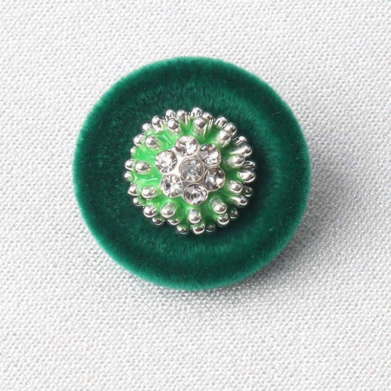 18mm Black Brown Green Flocked Metal Diamond Shank Buttons 6pcs