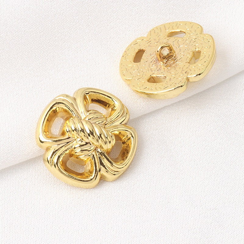 20/25mm Golden Hollow Four Leaf Clover Thickened Metal Buttons with Shanks 10pcs