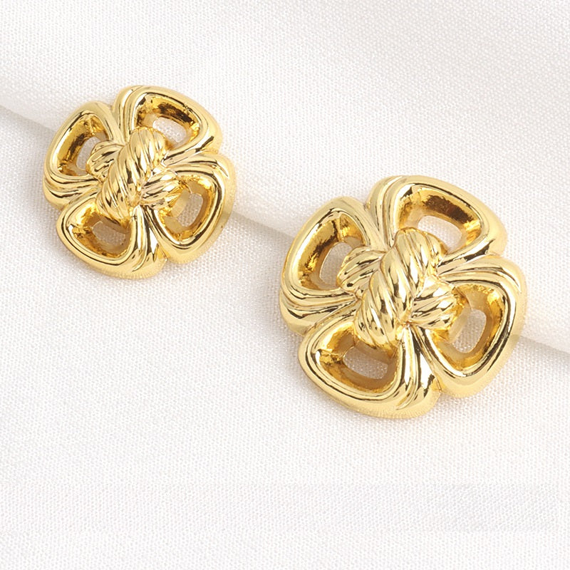 20/25mm Golden Hollow Four Leaf Clover Thickened Metal Buttons with Shanks 10pcs