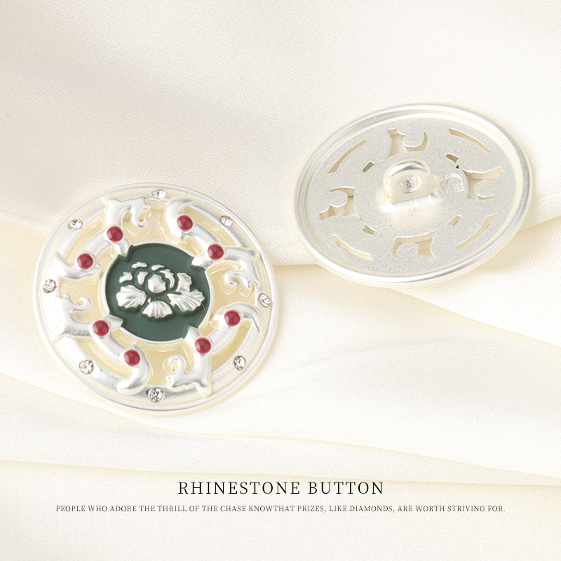17/23mm Round Vintage Chinese Style Metal Rhinestone Buttons 6pcs