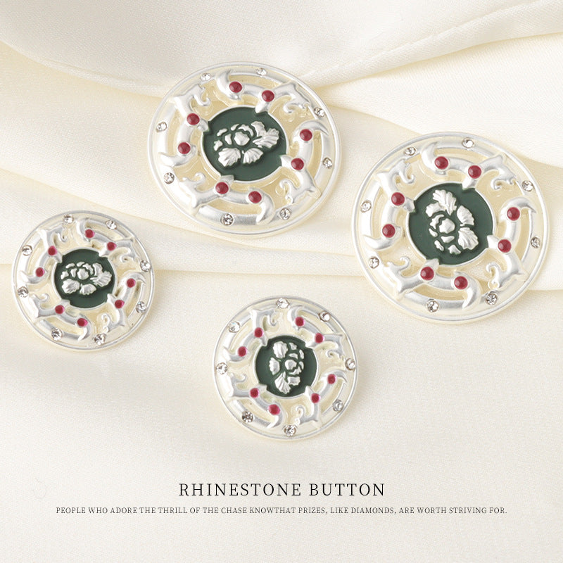 17/23mm Round Vintage Chinese Style Metal Rhinestone Buttons 6pcs