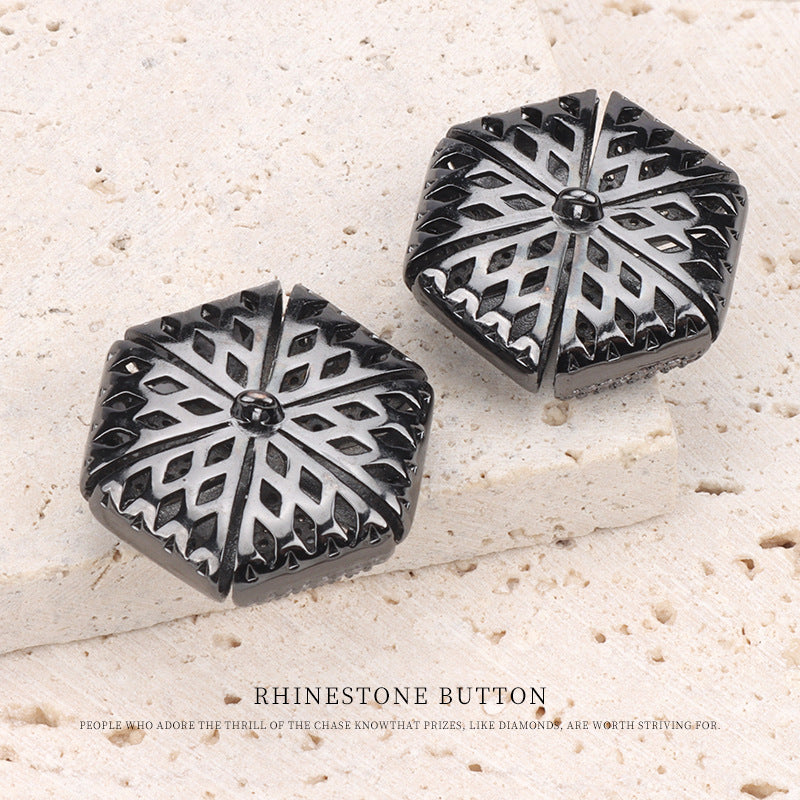 Boutons en diamant creux en cuivre noir canon pour manteaux en fourrure vestes 2pcs