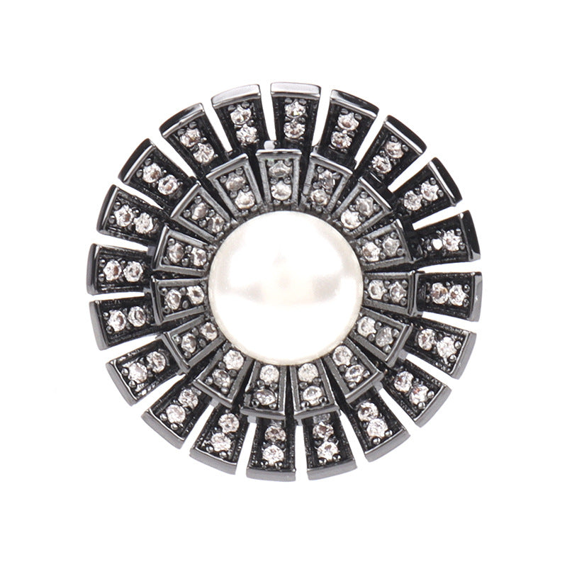 Bouton en cuivre avec perle en zircon gunmetal de 1 pouce pour manteaux en laine, 2 pièces