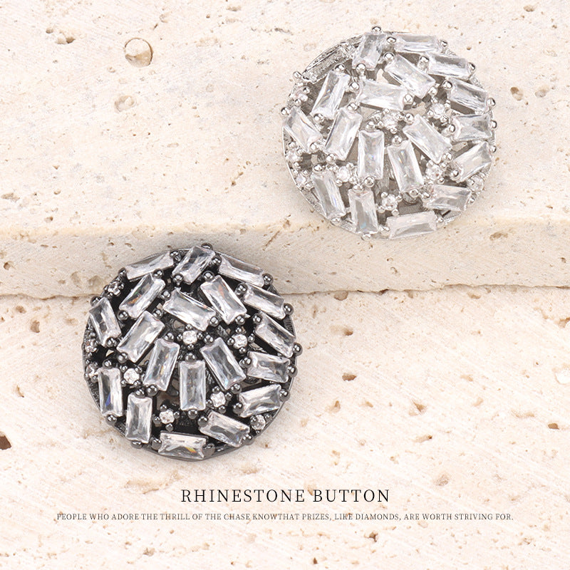 Boutons en cuivre creux en zircon de haute qualité en gunmetal argenté 2 pièces