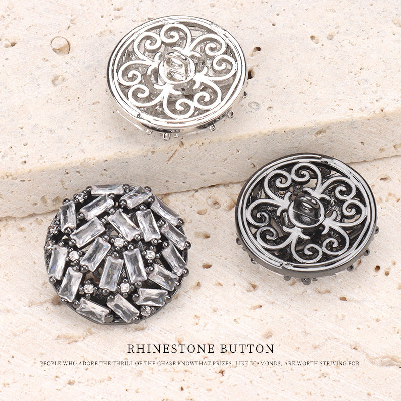 Zilveren Gunmetal Hoogwaardige Holle Zircon Koper Knopen 2st.