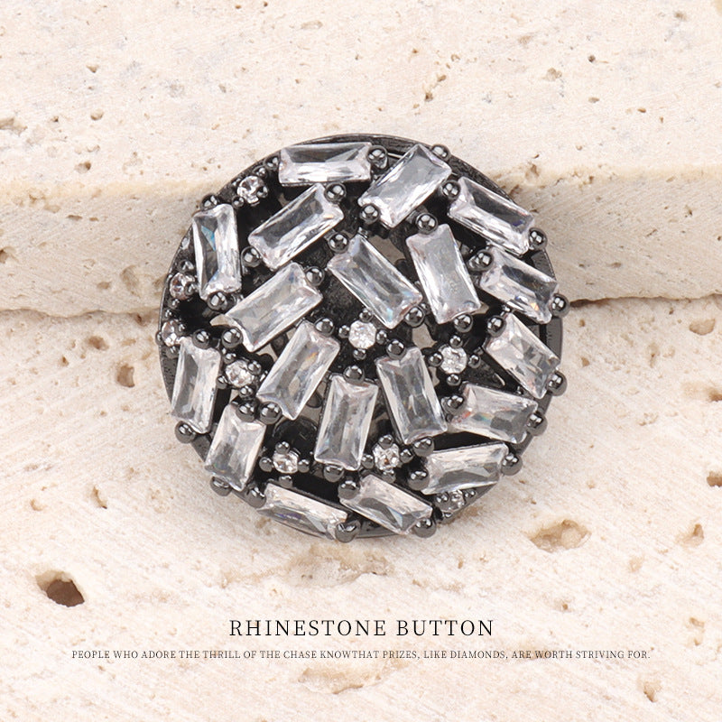 Boutons en cuivre creux en zircon de haute qualité en gunmetal argenté 2 pièces