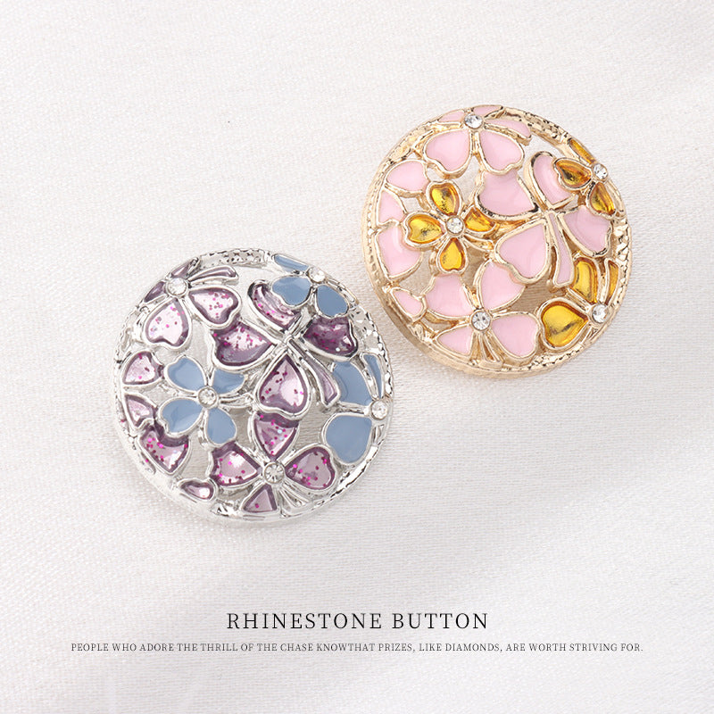 Pink Yellow Purple Blue Round Metal Hollow Rhinestone Shank Buttons 12pcs