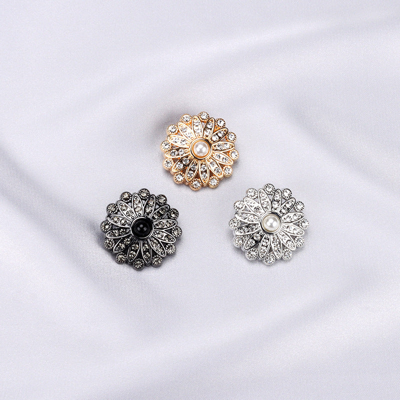 25mm Sunflower Shaped Rhinestone Pearl Buttons for Women Blazers 4pcs