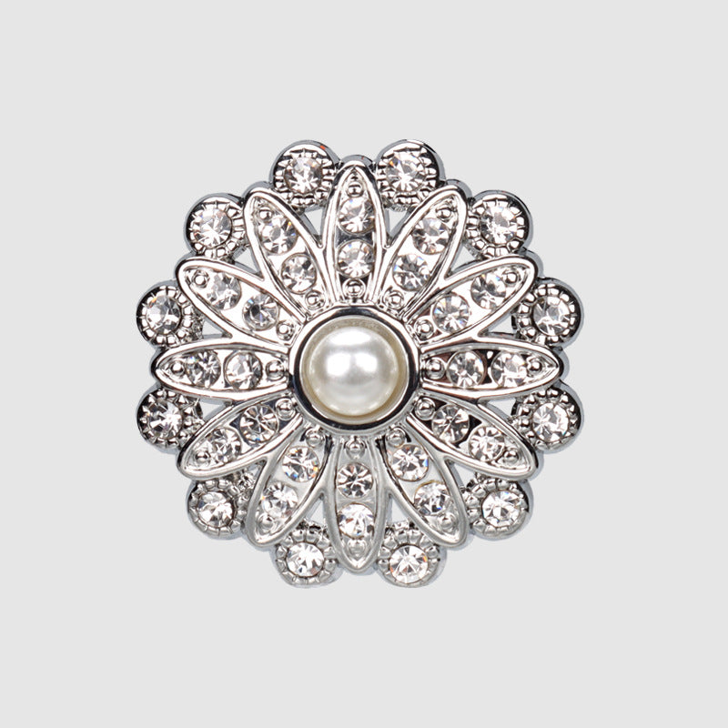 25mm Sunflower Shaped Rhinestone Pearl Buttons for Women Blazers 4pcs
