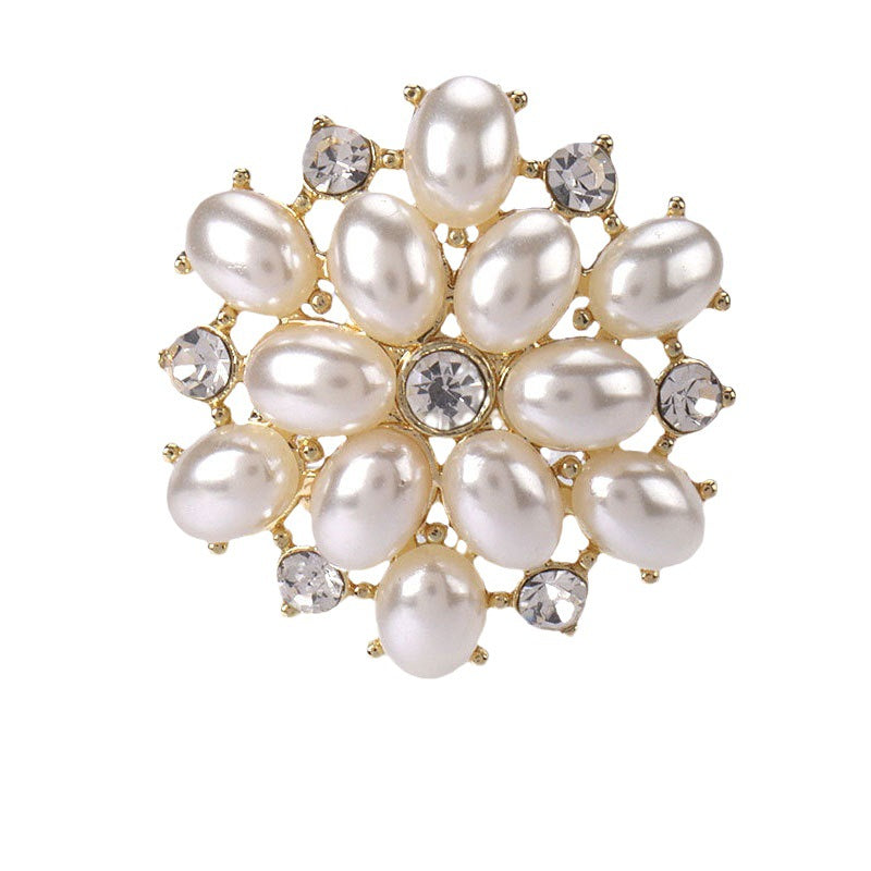 27mm Golden Silver Metal Rhinestone Pearl Buttons for Women's Woolen Coats 4pcs - Lots of Buttons