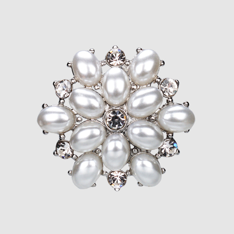 27mm Golden Silver Metal Rhinestone Pearl Buttons for Women's Woolen Coats 4pcs - Lots of Buttons
